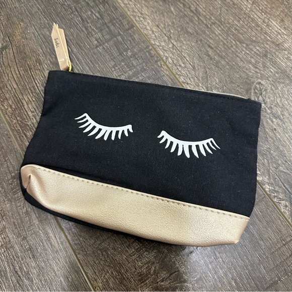 Ipsy Eyelash Mini Makeup Pouch Zip Closure Bag Organizer Pens Black Gold Beauty - Picture 1 of 8